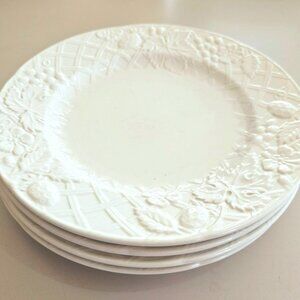 4 Mikasa English Countryside Salad Plate 8.5" white floral grapes basketweave vt